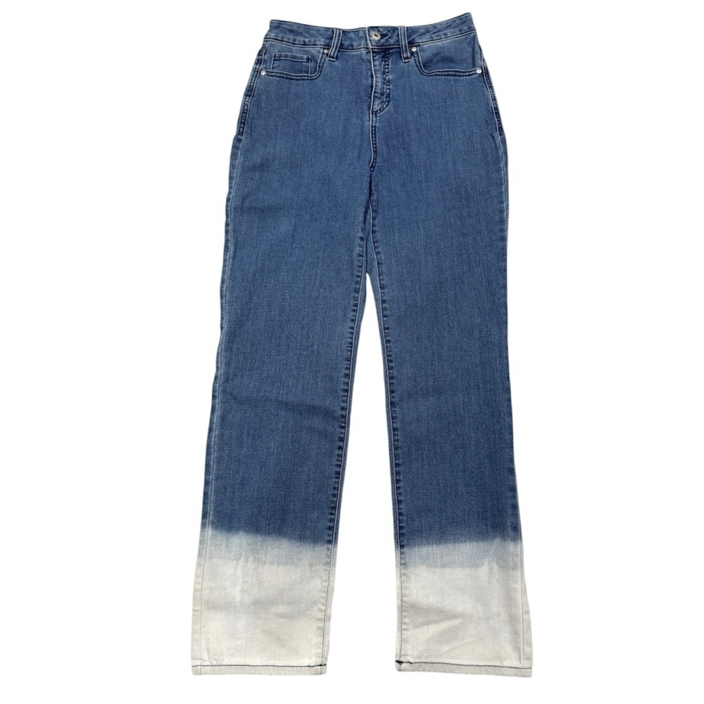 Style & Co High Rise Straight Leg Jeans Women 6 Blue White Ombre Dip Dye NWT